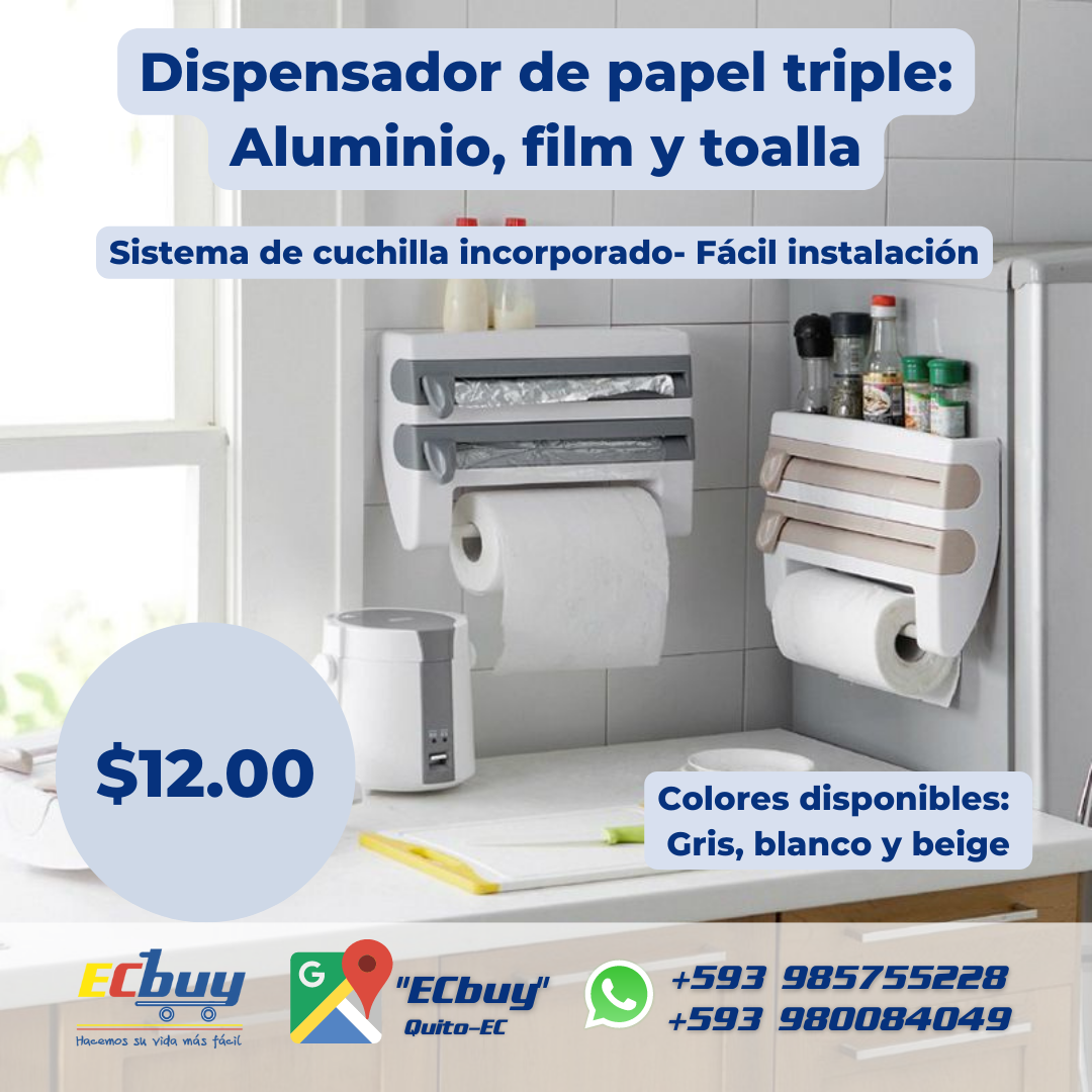 Dispensador de papel triple: Aluminio, film y toalla
